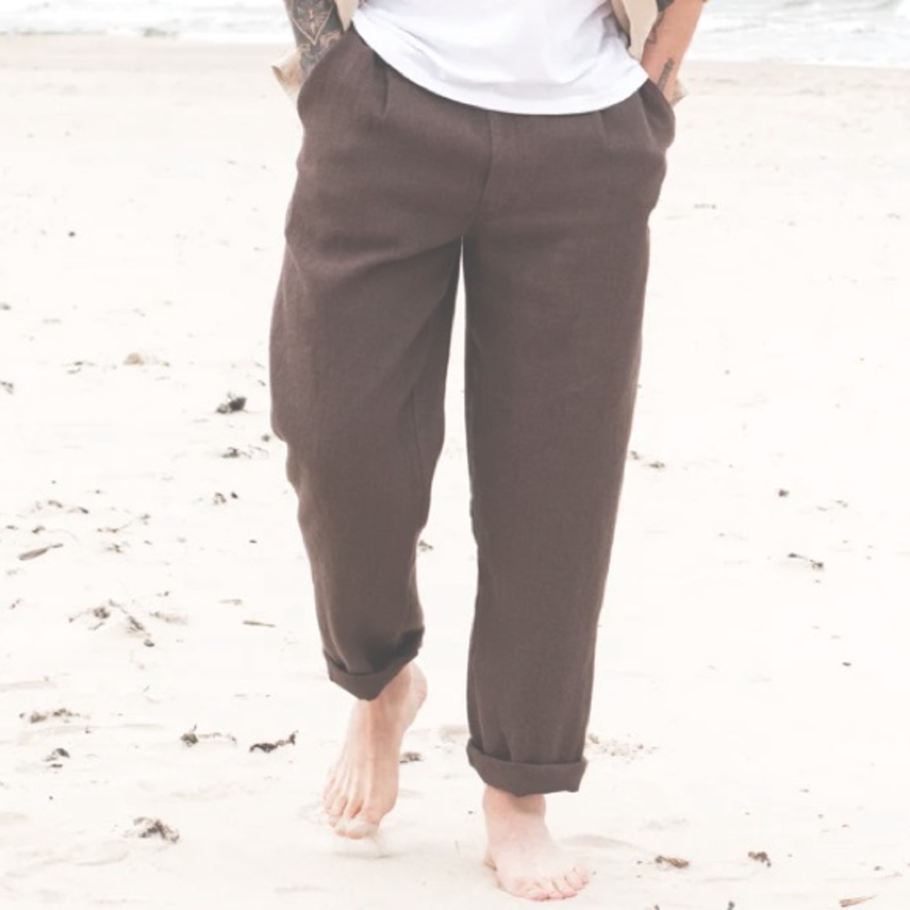 notPERFECTLINEN Men’s Albury Linen Pants in Heavy Linen in beige